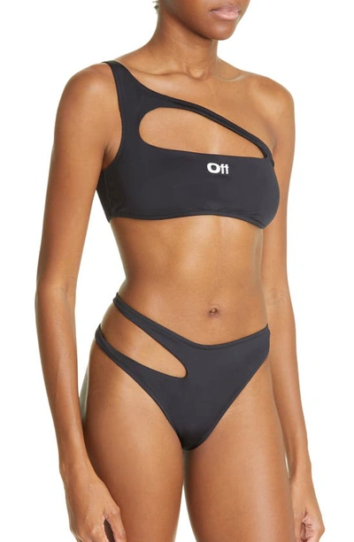 Shop Off-white Cutout Logo One-shoulder Two-piece Swimsuit In Black White
