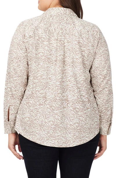 Foxcroft Davis Cocoa Zebra Cotton Button-up Shirt In Ivory Mult