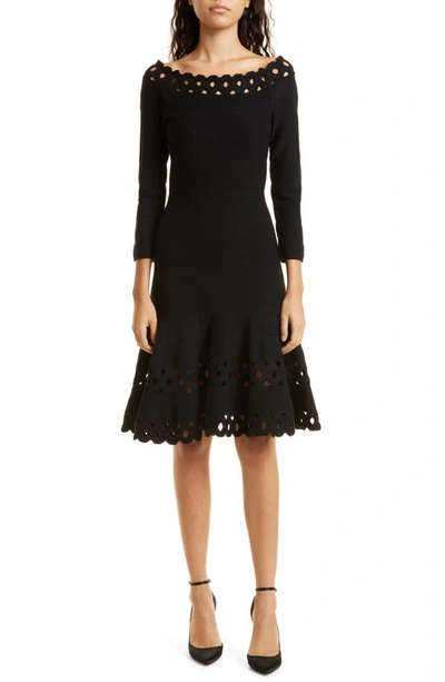 Shop Emporio Armani Cutout Long Sleeve Fit & Flare Dress In Nero
