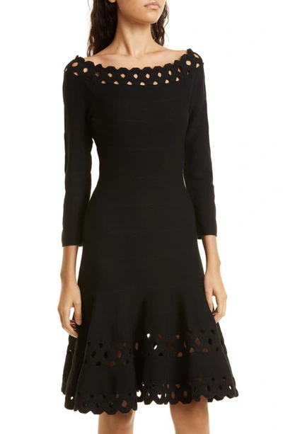 Shop Emporio Armani Cutout Long Sleeve Fit & Flare Dress In Nero