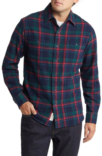 Shop Schott Two-pocket Long Sleeve Flannel Button-up Shirt In Navy
