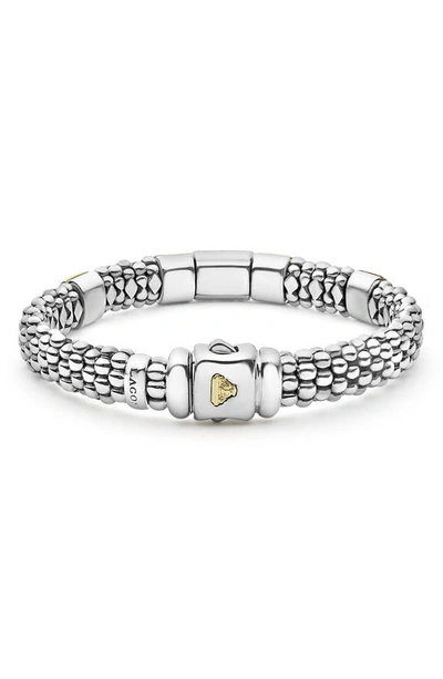 Lagos Diamond And Smooth Station Bracelet In 18k Gold With Sterling Silver Caviar Beading In Silver Gold Diamond