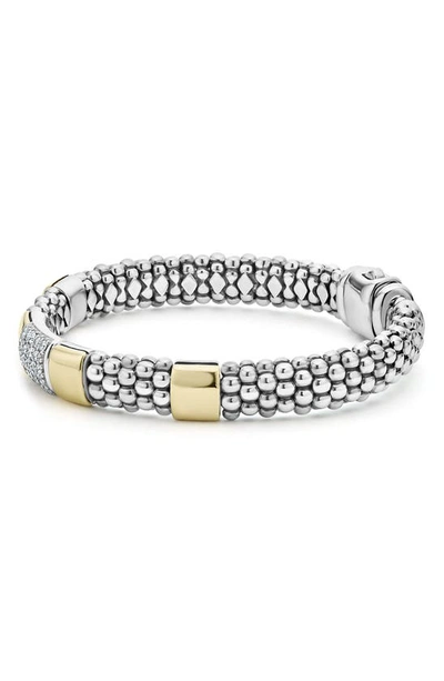 Lagos Diamond And Smooth Station Bracelet In 18k Gold With Sterling Silver Caviar Beading In Silver Gold Diamond