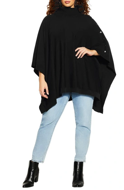 Shop City Chic Emilia Turtleneck Cape Sweater In Black