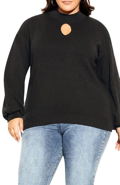 Shop City Chic Evelyn Keyhole Mock Neck Sweater In Black