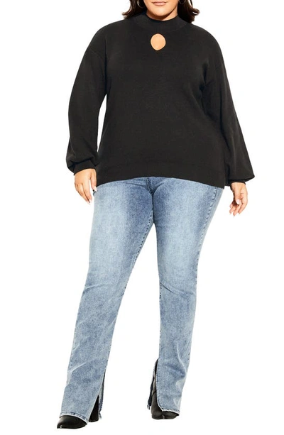 Shop City Chic Evelyn Keyhole Mock Neck Sweater In Black