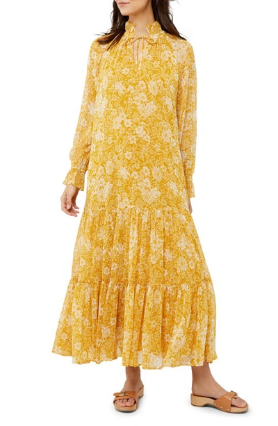 A Pea In The Pod Floral Crinkle Chiffon Maxi Maternity Dress In Yellow Floral