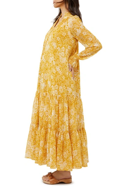 A Pea In The Pod Floral Crinkle Chiffon Maxi Maternity Dress In Yellow Floral