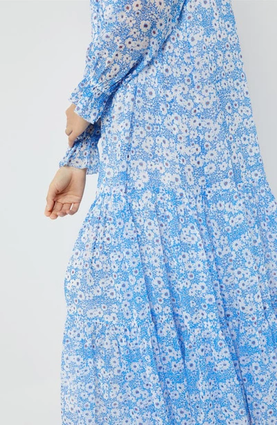 A Pea In The Pod Floral Long Sleeve Crinkle Chiffon Maxi Maternity Dress In White Blue Floral