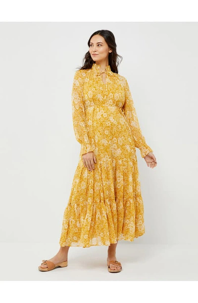 A Pea In The Pod Floral Crinkle Chiffon Maxi Maternity Dress In Yellow Floral