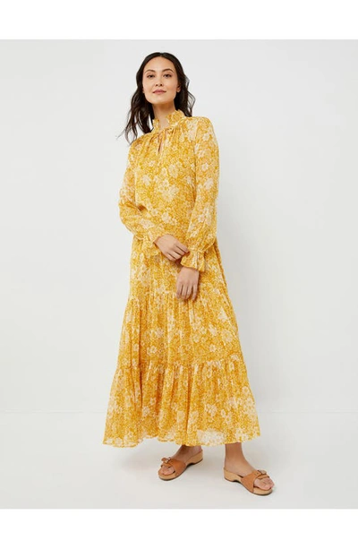A Pea In The Pod Floral Crinkle Chiffon Maxi Maternity Dress In Yellow Floral