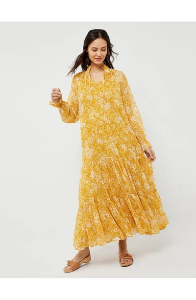 A Pea In The Pod Floral Crinkle Chiffon Maxi Maternity Dress In Yellow Floral