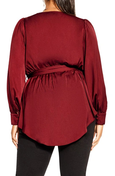 Shop City Chic Opulent High-low Faux Wrap Top In True Red