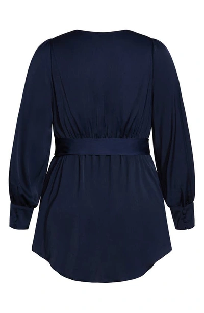 Shop City Chic Opulent High-low Faux Wrap Top In French Navy