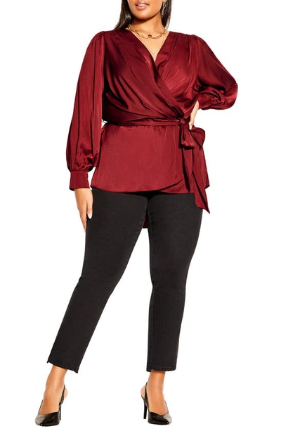 Shop City Chic Opulent High-low Faux Wrap Top In True Red
