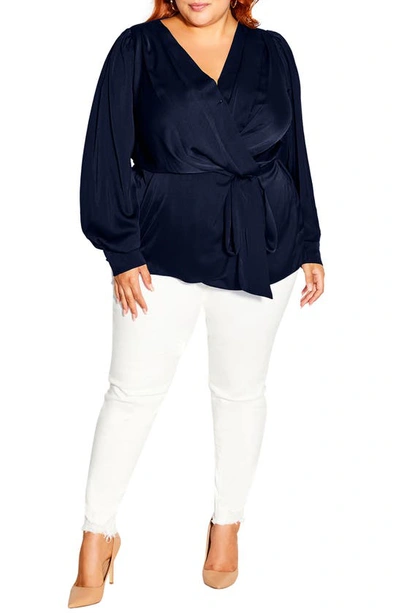 Shop City Chic Opulent High-low Faux Wrap Top In French Navy