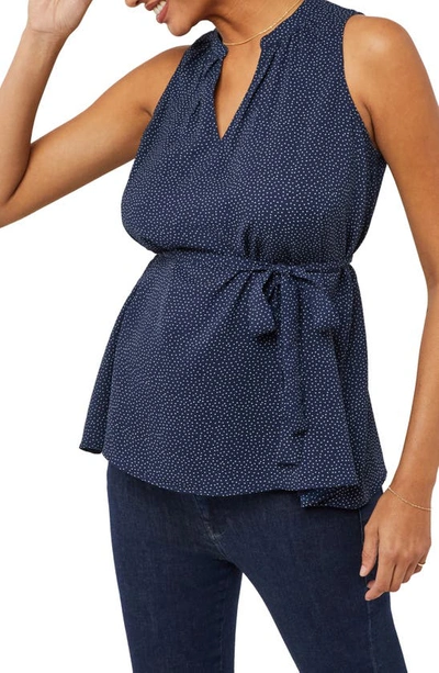 Shop A Pea In The Pod Pleated Sleeveless Maternity Top In Navy/ White Dot