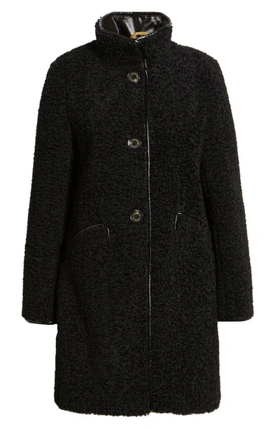 Shop Sam Edelman Stand Collar Faux Shearling Coat In Black