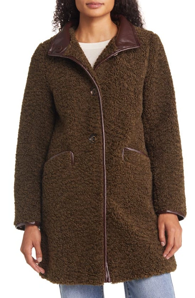 Shop Sam Edelman Stand Collar Faux Shearling Coat In Tuscan Olive