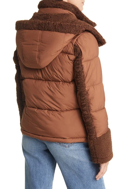 Sam Edelman Mixed Media Puffer Jacket With Faux Fur Trim In Brown | ModeSens