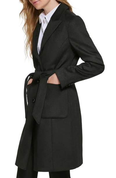 Shop Karl Lagerfeld Belted Wool Blend Patch Pocket Coat In Black