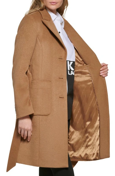Shop Karl Lagerfeld Belted Wool Blend Patch Pocket Coat In Camel