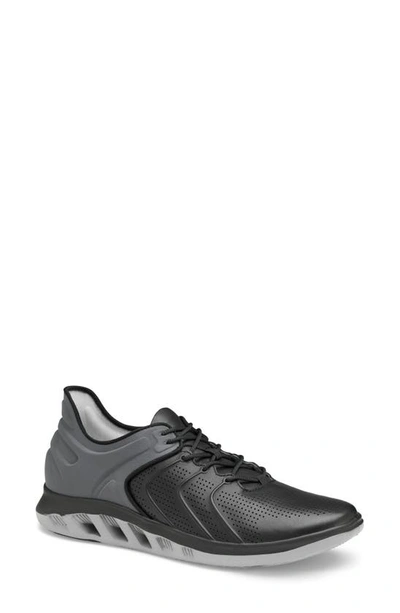 Shop Johnston & Murphy Activate Luxe U-throat Sneaker In Black Full Grain/ Gray Nylon