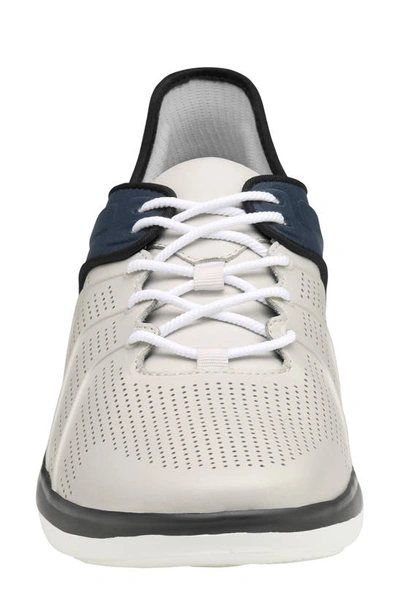 Shop Johnston & Murphy Activate Luxe U-throat Sneaker In White Full Grain/ Blue Nylon