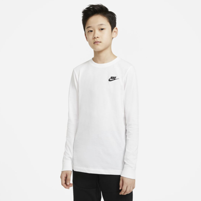 Shop Nike Sportswear Big Kids' (boys') Long-sleeve T-shirt In White