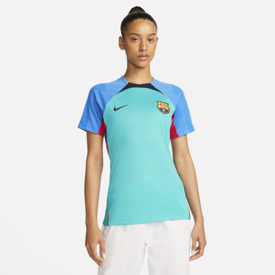 Shop Nike Fc Barcelona Strike  Women's Dri-fit Short-sleeve Soccer Top In Blue