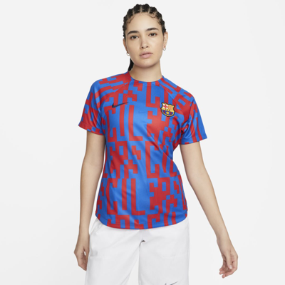 Shop Nike Fc Barcelona Home  Women's Dri-fit Pre-match Soccer Top In Blue
