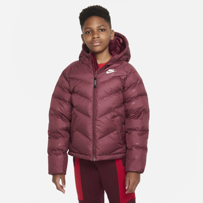 Shop Nike Sportswear Big Kids' Synthetic-fill Hooded Jacket In Dark Beetroot,white
