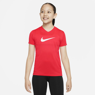 Shop Nike Dri-fit Big Kids' Swoosh Training T-shirt In Light Crimson