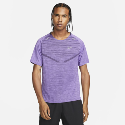 Shop Nike Men's Techknit Dri-fit Adv Short-sleeve Running Top In Purple
