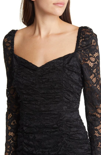 Shop Sam Edelman Ruched Long Sleeve Lace Minidress In Black