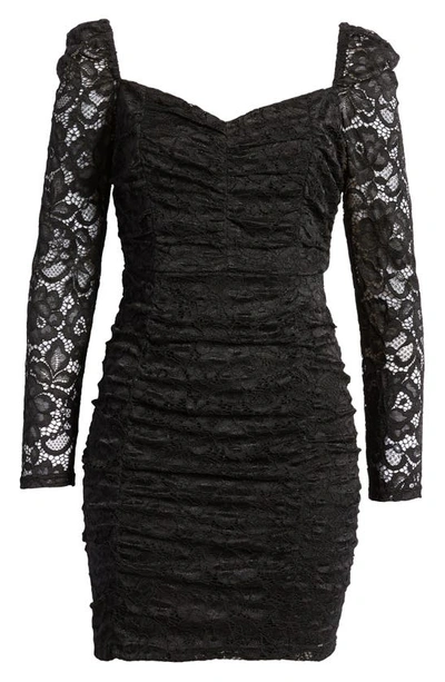 Shop Sam Edelman Ruched Long Sleeve Lace Minidress In Black