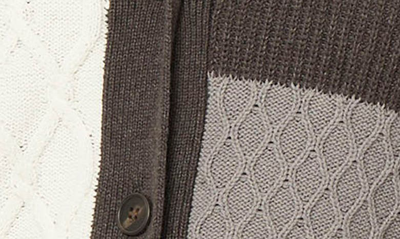Shop Jones New York Cable Knit Colorblock Cardigan In Dk Heather Grey Combo