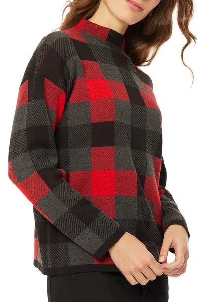 Shop Jones New York Check Funnel Neck Sweater In Rouge Combo