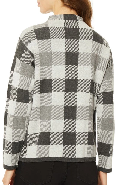 Shop Jones New York Check Funnel Neck Sweater In Heather Grey Combo