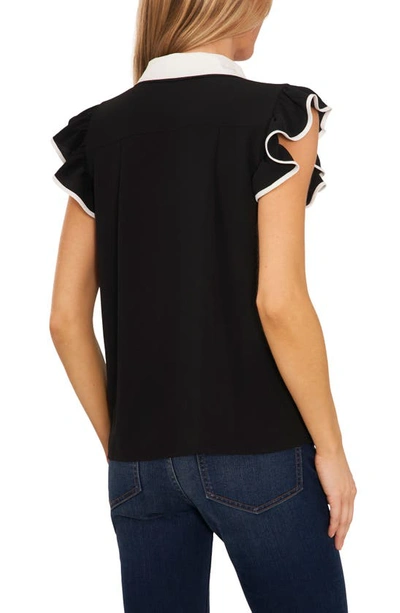 Cece Flutter Sleeve Blouse In Rich Black