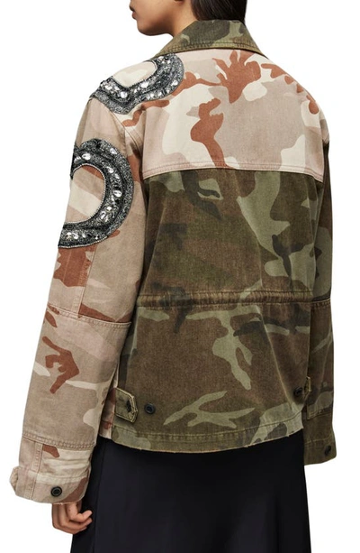 Allsaints Finch Beaded Snake Cotton Camo Jacket In Camo Green | ModeSens