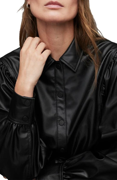 Shop Allsaints Bella Faux Leather Snap-up Shirt In Black