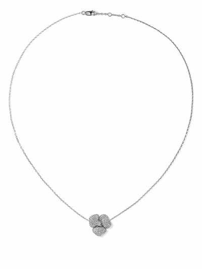 Shop As29 18kt White Gold Bloom Small Flower Diamond Necklace In Silver