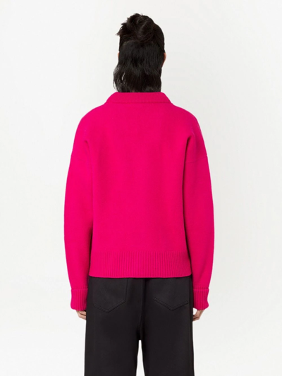 Ami Alexandre Mattiussi Ami Paris Logo-intarsia Wool Cardigan In Pink