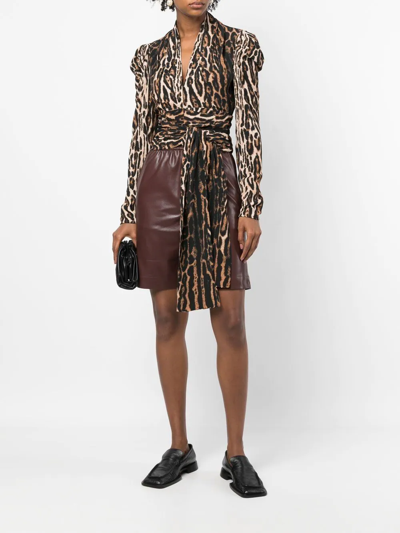 Shop Proenza Schouler Leopard-print Crepe De Chine V-neck Top In 969 Brown Multi