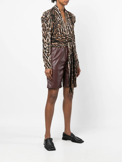 Shop Proenza Schouler Leopard-print Crepe De Chine V-neck Top In 969 Brown Multi