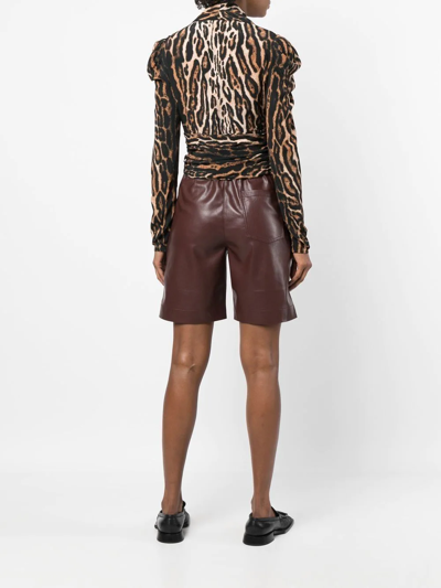 Proenza Schouler Plunging Leopard-print Puff-sleeve Crepe De Chine Top In 969 Brown Multi