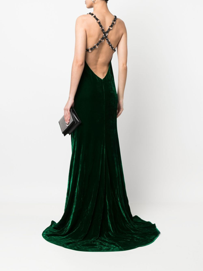 Shop Roberto Cavalli Velvet Long-length Dress In Green