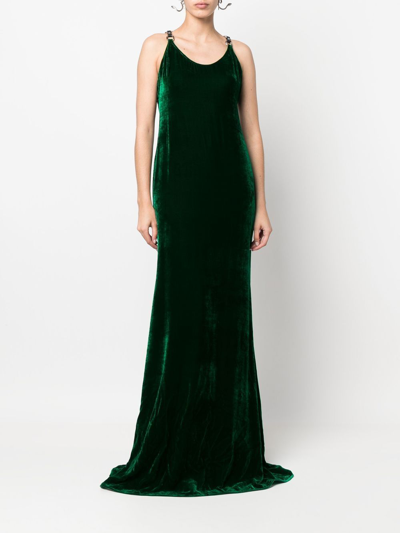 Shop Roberto Cavalli Velvet Long-length Dress In Green