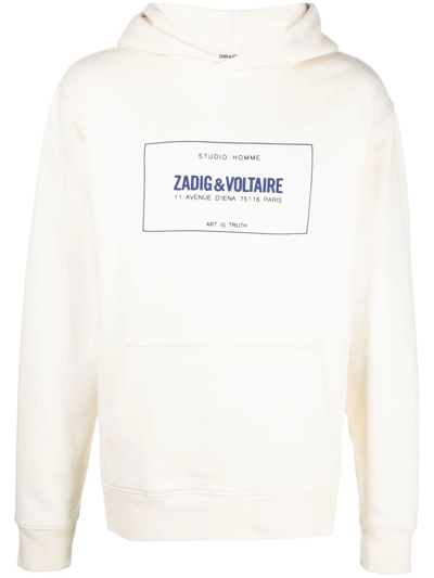 Shop Zadig & Voltaire Logo-print Cotton Hoodie In Neutrals